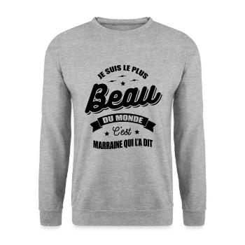 JE SUIS LE PLUS BEAU DU MONDE MARRAINE L'A DIT - Sweat-shirt Unisexe - gris chiné - Devant - Alina (178cm) & Michal (187cm)
