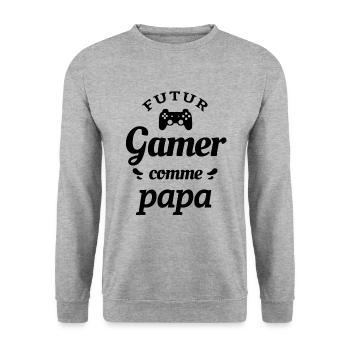 FUTUR GAMER COMME PAPA - Sweat-shirt Unisexe - gris chiné - Devant - Alina (178cm) & Michal (187cm)