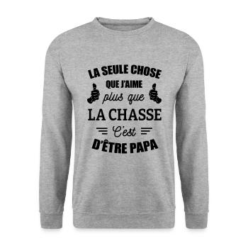 LA CHASSE ET ÊTRE PAPA - Sweat-shirt Unisexe - gris chiné - Devant - Alina (178cm) & Michal (187cm)