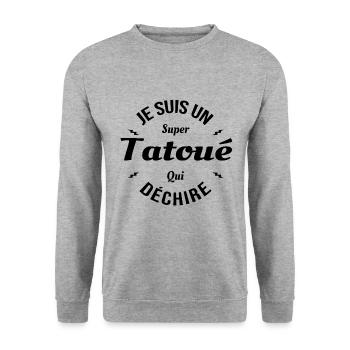 TATOUÉ QUI DÉCHIRE - Sweat-shirt Unisexe - gris chiné - Devant - Alina (178cm) & Michal (187cm)