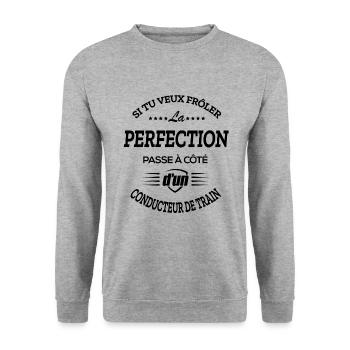 LA PERFECTION À CÔTÉ D'UN CONDUCTEUR DE TRAIN - Sweat-shirt Unisexe - gris chiné - Devant - Alina (178cm) & Michal (187cm)