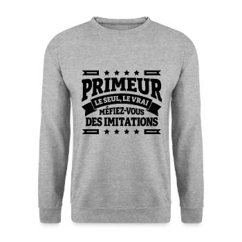 PRIMEUR LE SEUL LE VRAI - Sweat-shirt Unisexe - gris chiné - Devant - Alina (178cm) & Michal (187cm)