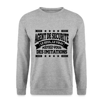 AGENT DE SECURITE LE SEUL LE VRAI - Sweat-shirt Unisexe - gris chiné - Devant - Alina (178cm) & Michal (187cm)