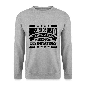 HUISSIER DE JUSTICE LE SEUL LE VRAI - Sweat-shirt Unisexe - gris chiné - Devant - Alina (178cm) & Michal (187cm)