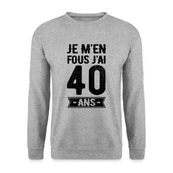 JE M'EN FOUS J'AI 40 ANS - Sweat-shirt Unisexe - gris chiné - Devant - Alina (178cm) & Michal (187cm)