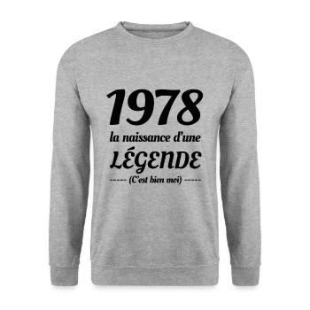 1978 NAISSANCE D’UNE LÉGENDE - Sweat-shirt Unisexe - gris chiné - Devant - Alina (178cm) & Michal (187cm)