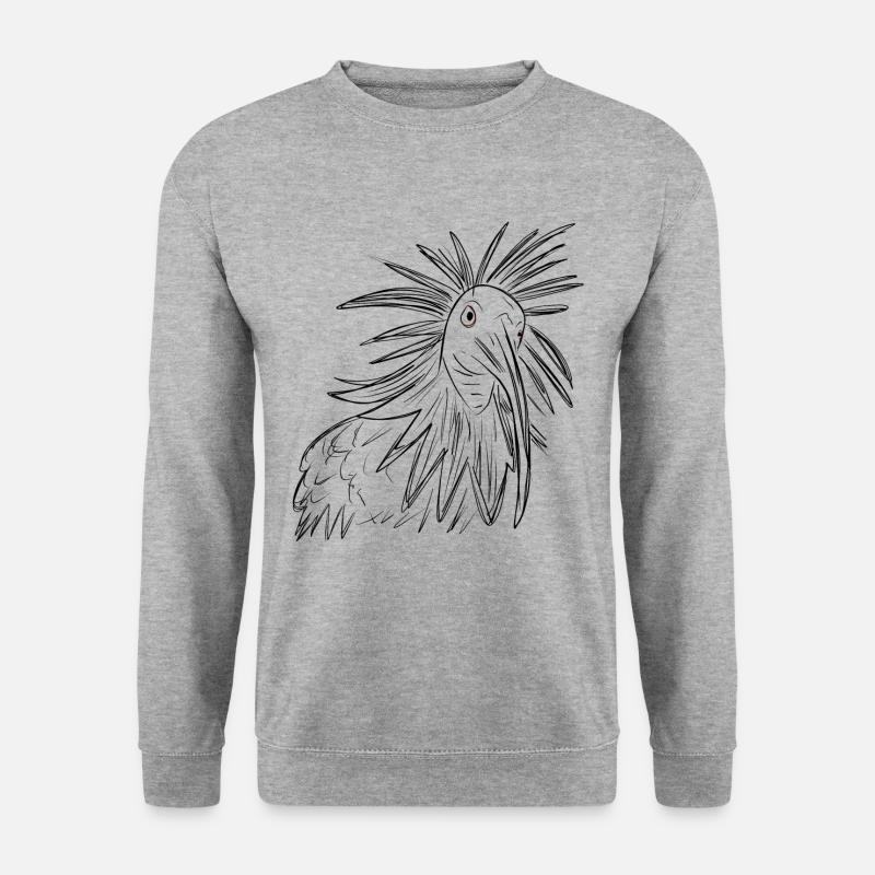 Waldrapp Vogel Zeichnung - Unisex Pullover - Weißgrau meliert