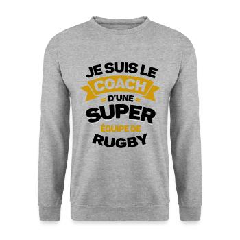 COACH D'UNE SUPER ÉQUIPE DE RUGBY - Sweat-shirt Unisexe - gris chiné - Devant - Alina (178cm) & Michal (187cm)