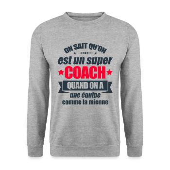 SUPER COACH D'UNE ÉQUIPE FORMIDABLE - Sweat-shirt Unisexe - gris chiné - Devant - Alina (178cm) & Michal (187cm)
