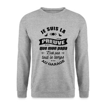 PREUVE ENFANT PAPA GARAGISTE - ENFANT GARAGISTE - Sweat-shirt Unisexe - gris chiné - Devant - Alina (178cm) & Michal (187cm)