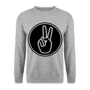 Hand Peace - Unisex Pullover - Weißgrau meliert - Vorne - Alina (178cm) & Michal (187cm)