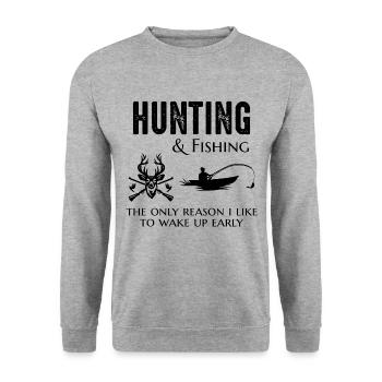 Chasse Pêche Chasseurs Pêcheurs Outdoor Drôle - Sweat-shirt Unisexe - gris chiné - Devant - Alina (178cm) & Michal (187cm)