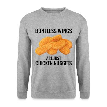 Chicken Nuggets Knochenlose Flügel Feinschmecker Lustiger Spruch - Unisex Pullover - Weißgrau meliert - Vorne - Alina (178cm) & Michal (187cm)