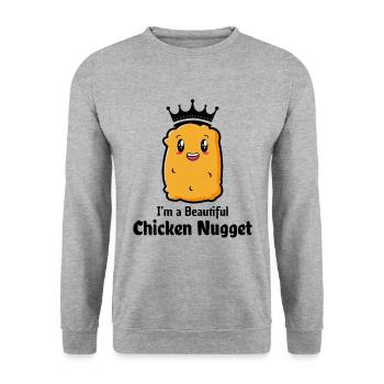 Chicken Nuggets Fast Food Lustiger Spruch - Unisex Pullover - Weißgrau meliert - Vorne - Alina (178cm) & Michal (187cm)