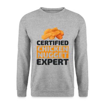 Chicken Nuggets Fast Food Lustiger Spruch - Unisex Pullover - Weißgrau meliert - Vorne - Alina (178cm) & Michal (187cm)