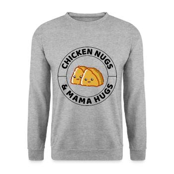 Chicken Nugs und Mama umarmen Fast Food lustiger Spruch - Unisex Pullover - Weißgrau meliert - Vorne - Alina (178cm) & Michal (187cm)