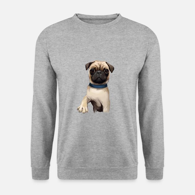 Mops Hund Aquarell Gemälde Illustration - Unisex Pullover - Weißgrau meliert