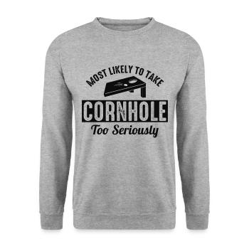 Cornhole Bean Bag Toss Jeu de pelouse en plein air drôle - Sweat-shirt Unisexe - gris chiné - Devant - Alina (178cm) & Michal (187cm)