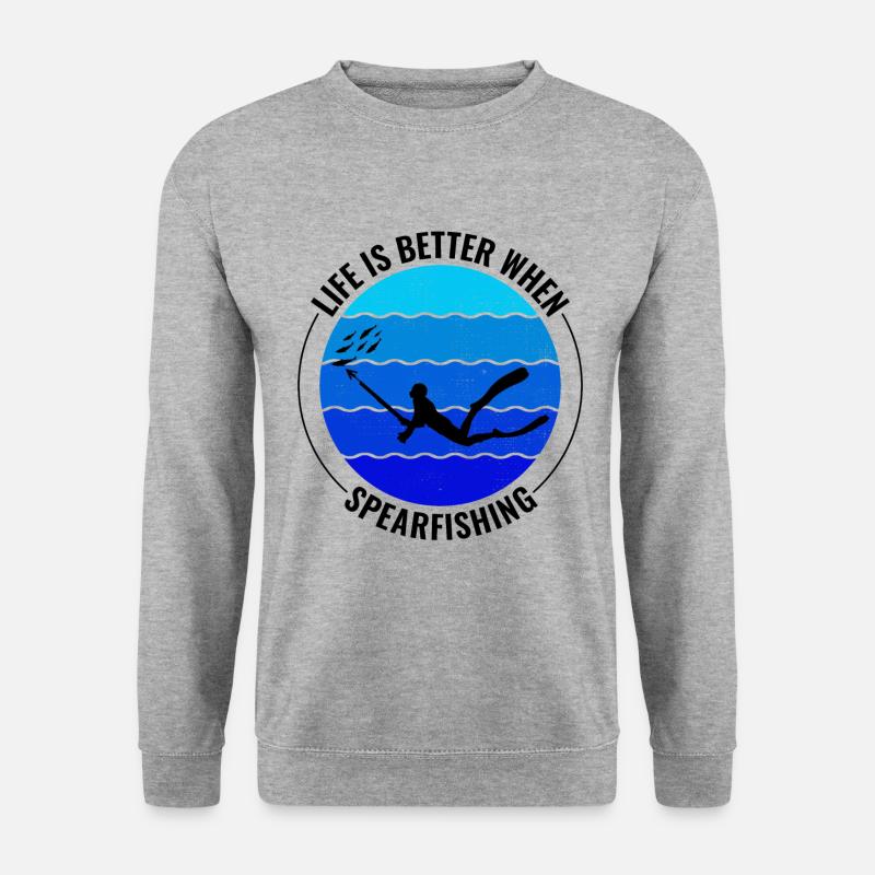 Speerfischen Speerfischen Speerfischer Fischen - Unisex Pullover - Weißgrau meliert