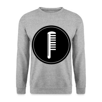 Kamm Friseur Kreis - Unisex Pullover - Weißgrau meliert - Vorne - Alina (178cm) & Michal (187cm)