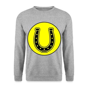Hufeisen Symbol - Unisex Pullover - Weißgrau meliert - Vorne - Alina (178cm) & Michal (187cm)