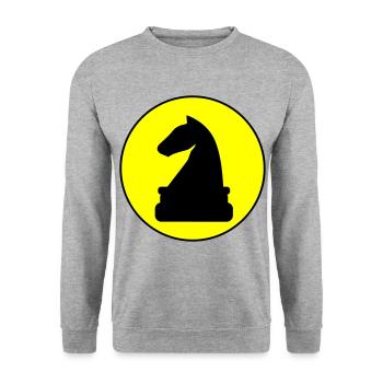 Pferd Schachfigur - Unisex Pullover - Weißgrau meliert - Vorne - Alina (178cm) & Michal (187cm)