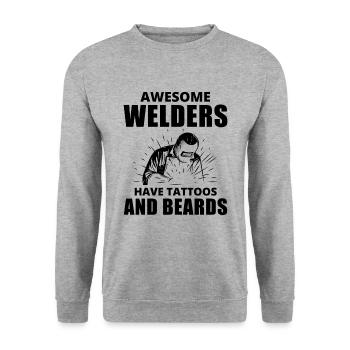 Welding Welder Metal Construction Tattoos Beards - Unisex Sweatshirt - salt & pepper - Front - Alina (178cm) & Michal (187cm)