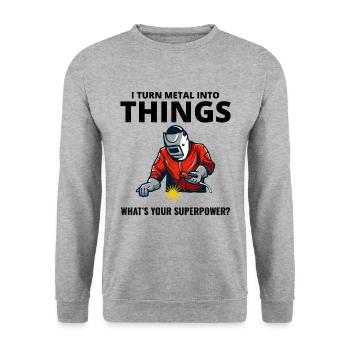 Weld Welding Welder Metal Construction Ironworker - Unisex Sweatshirt - salt & pepper - Front - Alina (178cm) & Michal (187cm)