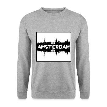 Amsterdam Niederlande Skyline Silhouette Travel So - Unisex Pullover - Weißgrau meliert - Vorne - Alina (178cm) & Michal (187cm)