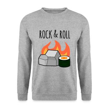 Rock N' Roll, Stone and Maki Sushi Roll Pun - Unisex Sweatshirt - salt & pepper - Front - Alina (178cm) & Michal (187cm)
