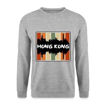 Hong Kong China Skyline Silhouette Reise Souvenir - Unisex Pullover - Weißgrau meliert - Vorne - Alina (178cm) & Michal (187cm)