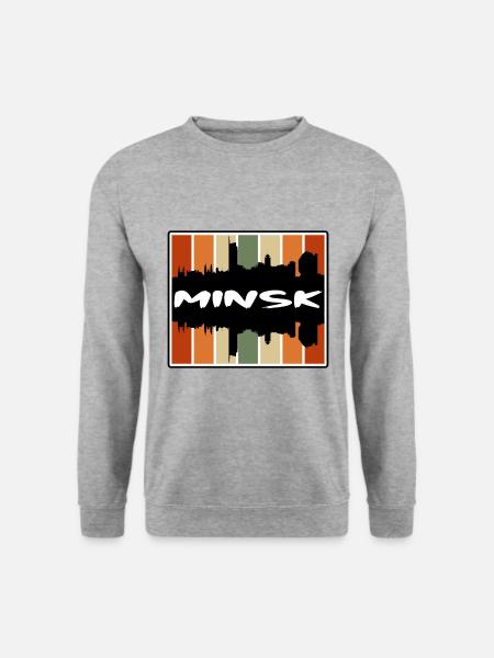 Minsk Weißrussland Skyline Silhouette Reise Souvenir - Unisex Pullover - Weißgrau meliert