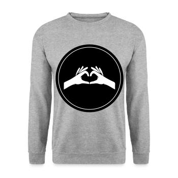 Hände Herz Kreis - Unisex Pullover - Weißgrau meliert - Vorne - Alina (178cm) & Michal (187cm)