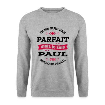 PAUL PARFAIT - PRENOM PAUL - Sweat-shirt Unisexe - gris chiné - Devant - Alina (178cm) & Michal (187cm)