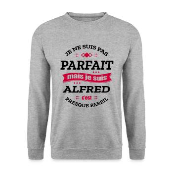 ALFRED PARFAIT - PRENOM ALFRED - Sweat-shirt Unisexe - gris chiné - Devant - Alina (178cm) & Michal (187cm)