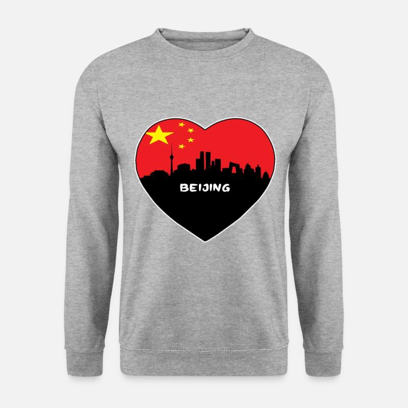 Peking-China-Flaggen-Skyline-Reise-Souvenir - Unisex Pullover - Weißgrau meliert