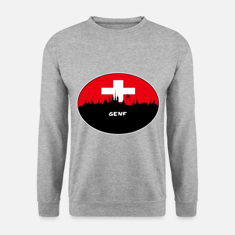 Genf-Schweiz-Flaggen-Skyline-Schattenbild-Reise - Unisex Pullover - Weißgrau meliert