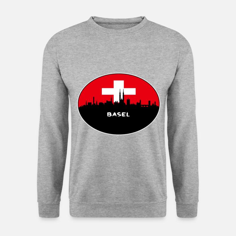 Basel-Schweiz-Flaggen-Skyline-Schattenbild-Reise - Unisex Pullover - Weißgrau meliert