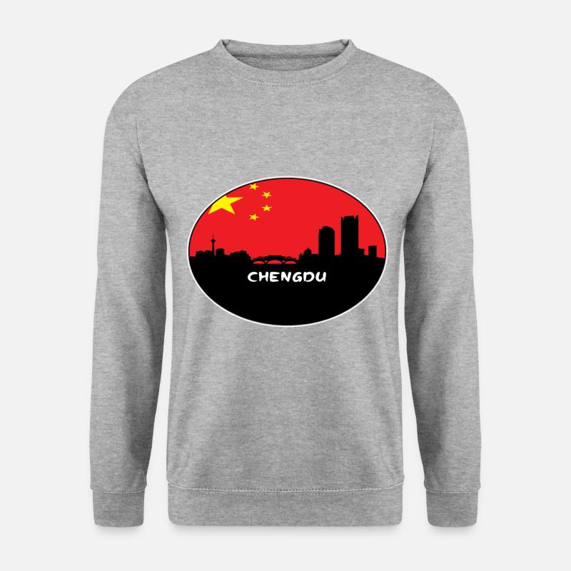 Chengdu-China-Flaggen-Skyline-Schattenbild-Reise - Unisex Pullover - Weißgrau meliert