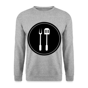 Grill tongs cricket symbol - Unisex Sweatshirt - salt & pepper - Front - Alina (178cm) & Michal (187cm)