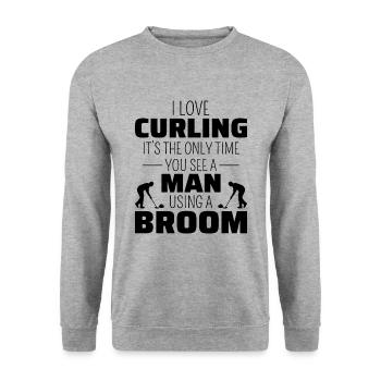 Curling Kehrfächer Winter Eissport Curler Lustig - Unisex Pullover - Weißgrau meliert - Vorne - Alina (178cm) & Michal (187cm)