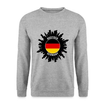 Rostock Skyline Germany Flag Travel Souvenir - Unisex Sweatshirt - salt & pepper - Front - Alina (178cm) & Michal (187cm)