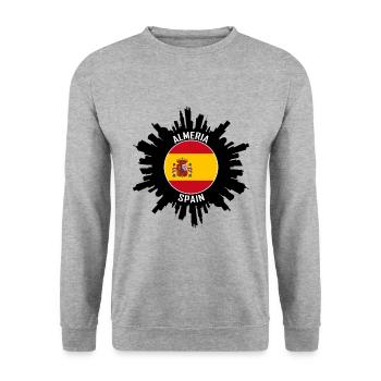 Almeria Skyline Spanien Flagge Reise-Souvenir - Unisex Pullover - Weißgrau meliert - Vorne - Alina (178cm) & Michal (187cm)