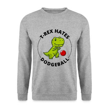 Dodgeball T-rex dinosaure t rex Dino tyrannosaurus - Sweat-shirt Unisexe - gris chiné - Devant - Alina (178cm) & Michal (187cm)