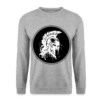 Spartaner Helm Gladiator Symbol - Unisex Pullover - Weißgrau meliert - Vorne - Alina (178cm) & Michal (187cm)