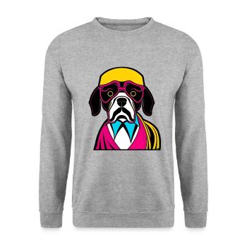 Glücklicher Hund. Glückliche Hunde. Boxer - Unisex Pullover - Weißgrau meliert - Vorne - Alina (178cm) & Michal (187cm)