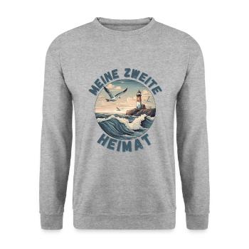 Urlaub an der Nordsee und Ostsee zweite Heimat - Unisex Pullover - Weißgrau meliert - Vorne - Alina (178cm) & Michal (187cm)