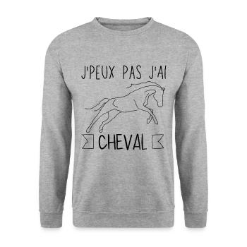 J Peux Pas J Ai Cheval - Sweat-shirt Unisexe - gris chiné - Devant - Alina (178cm) & Michal (187cm)