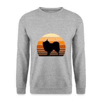 Volpino Italiano Hundeliebhaber Silhouette Retro Sunset - Unisex Pullover - Weißgrau meliert - Vorne - Alina (178cm) & Michal (187cm)