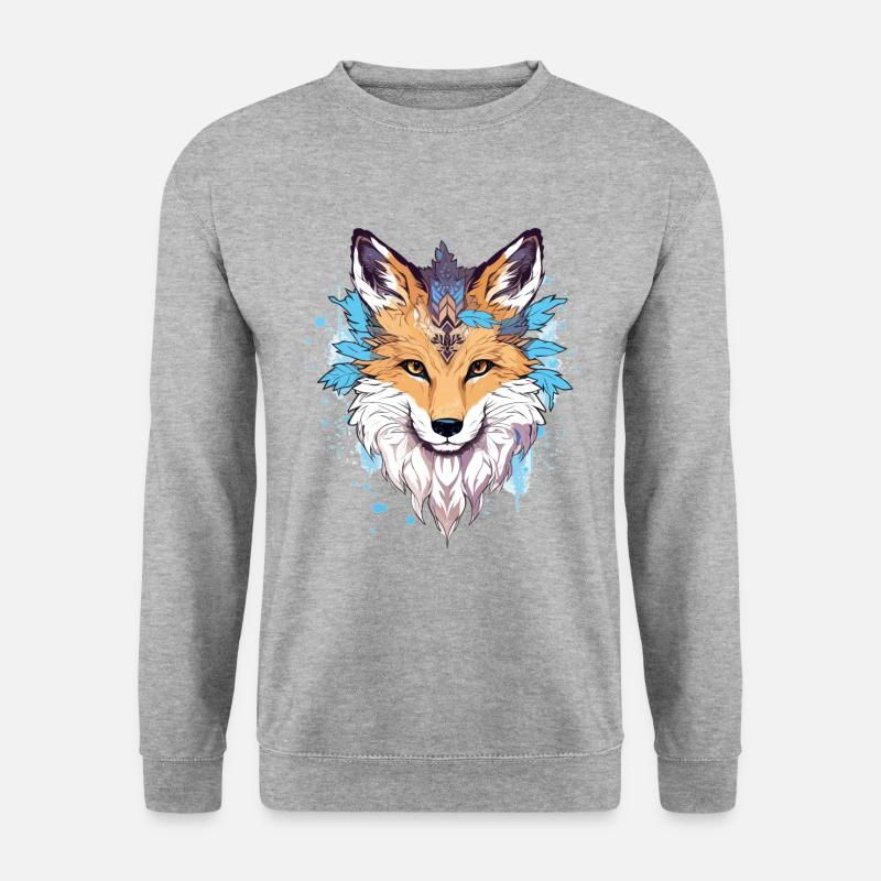 Fuchs mit Federn Boho - Unisex Pullover - Weißgrau meliert
